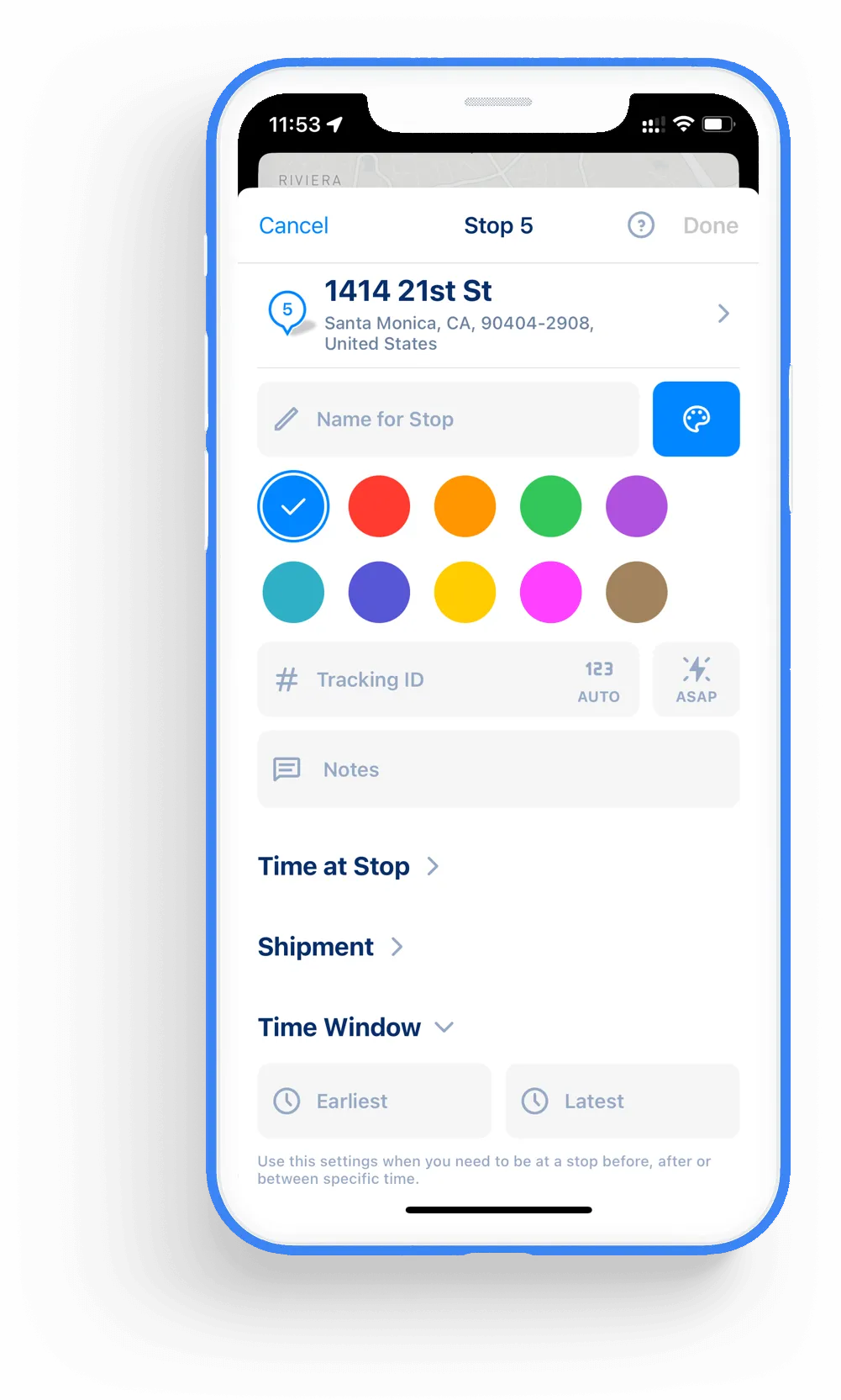MyWay Route Planner Stop Settings