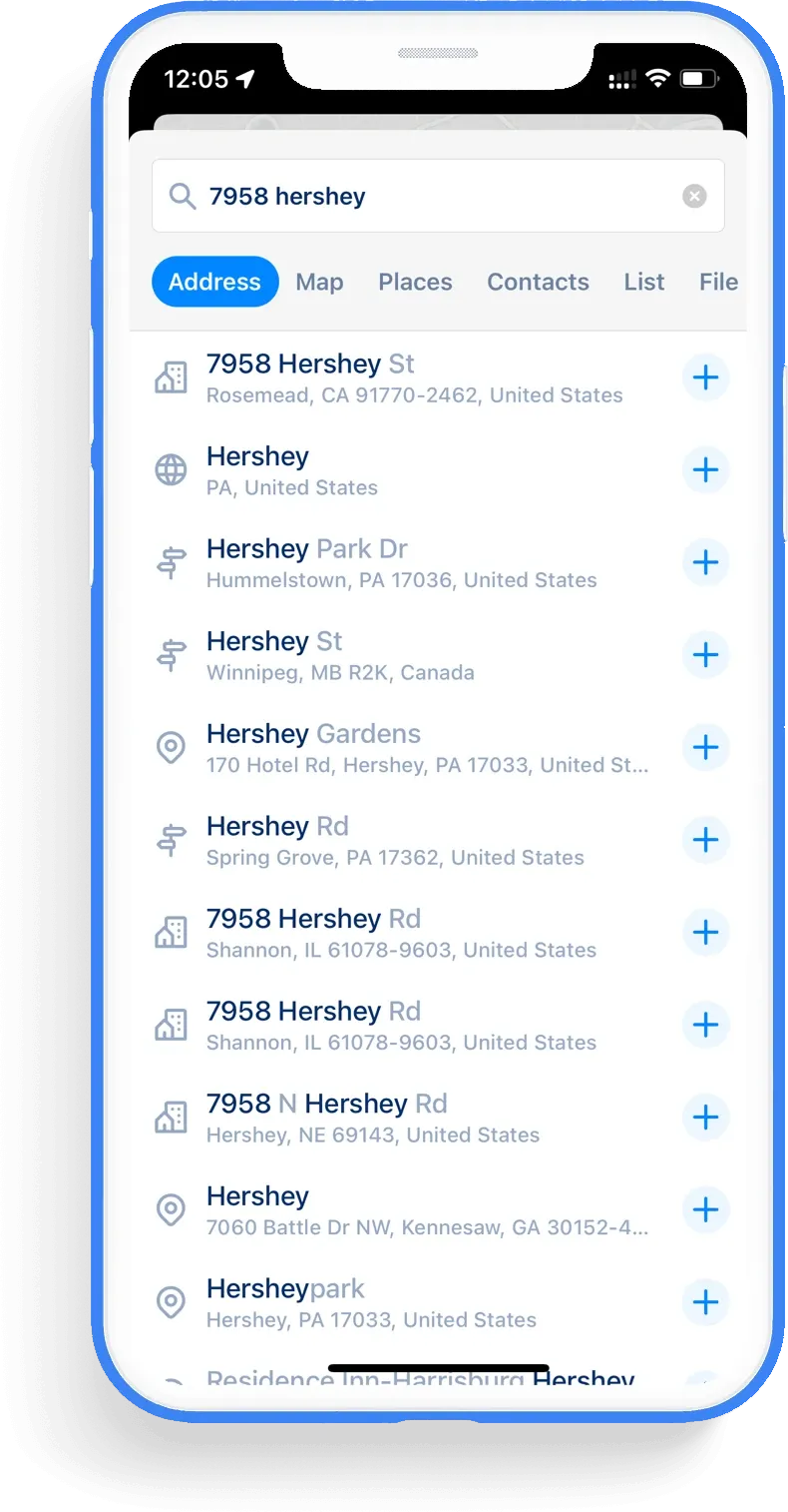MyWay Route Planner Address Search