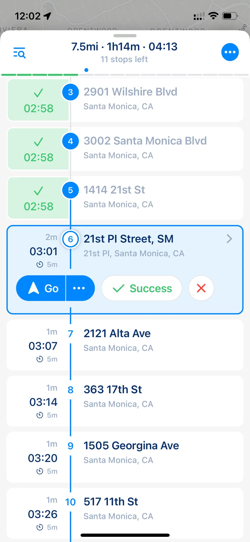 MyWay Route Planner - Stops List
